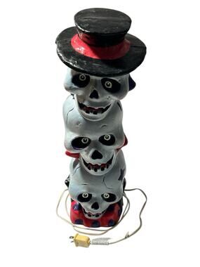 Halloween Skull Hat Totem Stacked Foam Blow Mold Lighted Paper Magic VTG 1998